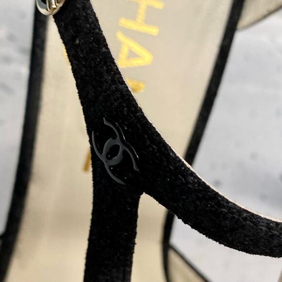 Chanel Interlocking CC Logo T-Strap Sandals 36.5 Black 2013 Lagerfeld With Box - Picture 10 of 16